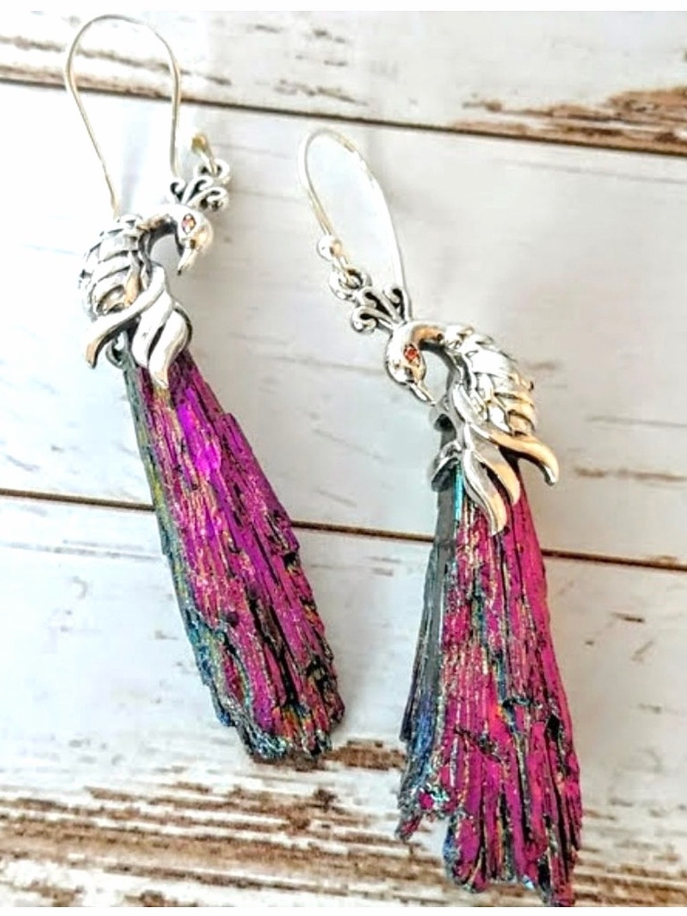 Rainbow Aura Kyanite Peacock Sterling Earrings